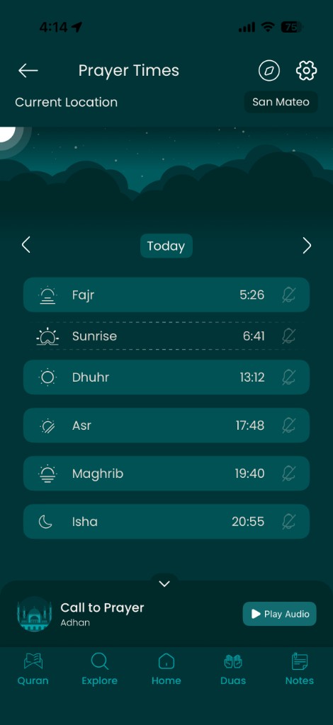 Deen app prayer times and qibla direction finder