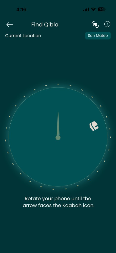 Qibla compass pointing toward Mecca with GPS-powered accuracy